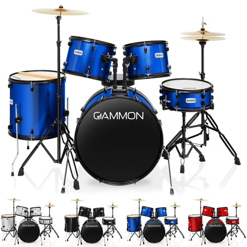5pc Adult Drum Set - Full Size Beginner Percussion Kit with Stool